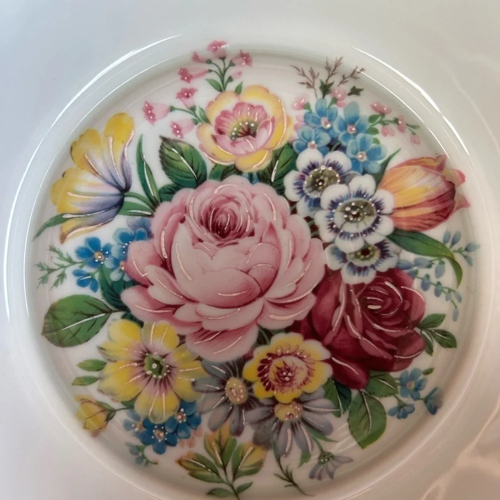 Vintage French Floral Pink Ornate Square Bowl with Gold Trim. Limogues France
